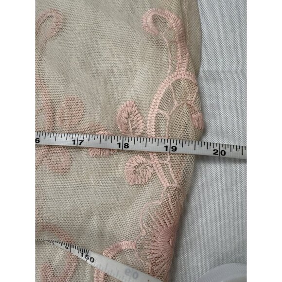Ivory Sheer Mesh Top L Pink Floral Embroidered Y2K Coquette Fairycore Soft Girl - Picture 4 of 8